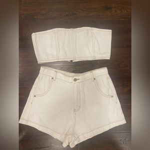 White denim shorts and crop top set